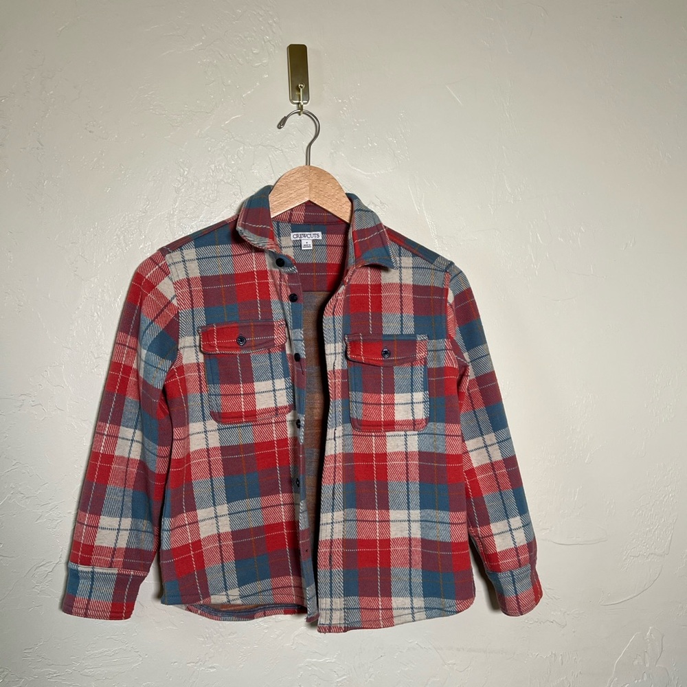 Crewcuts Boys Size 8 Red Blue Plaid Button Down Shirt